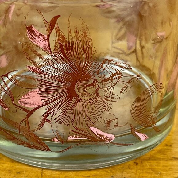 Vtg Midcentury MCM Glass Ice Bucket Passion Flower - Picture 4 of 8